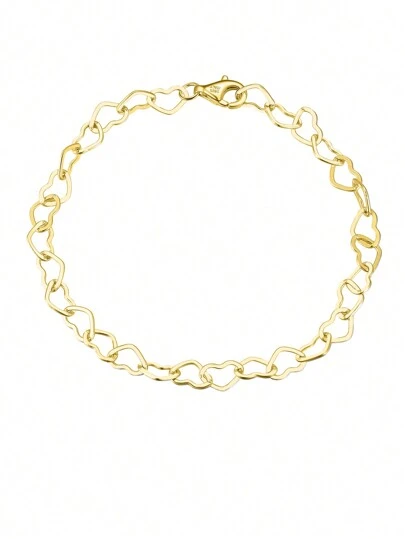 1pc 925純銀手鐲,獨特心形鏈條設計女性手鍊珠寶,適用於生日派對聖誕節禮品