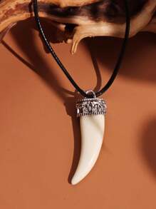 1pc Vintage Fashion Polyresin Wolf Fang Pendant Necklace Men's Jewelry