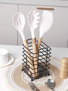 1pc Square Iron Wire Cutlery Holder In Black For Kitchen Utensil Storage - Black - View 3