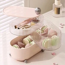 Cosmetic Storage Box,1Pc Multifunctional Rotating Desk Organizer Box, Detachable Layers For Jewelry, Lipsticks, Hair Accessories And Cosmetics Storage, Dustproof With Cover,Room,Home,Bedroom,Bathroom,House,Pink Room,Living Room Decor,Travel Stuff,Gift Bag,Gifts For Mom,Dad,Men,Friends,Teacher,Birthday,Wedding,Desk,Shelves,Accessories,Gift Boxes,Funny Gift,Storage - Beige - View 2