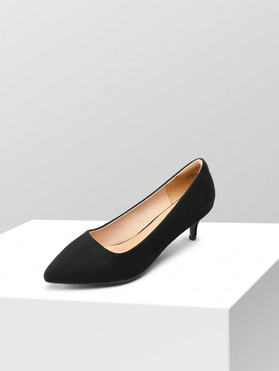 Women's Low Stiletto Heel Pointed Toe Court Pumps, Elegant Fashion Solid Color Shoes - 黑色 - 查看 1