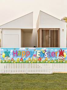 1pc Easter Decoration Happy Easter Banner, Traditional Easter Day Banner, Easter Hanging Porch Banner Easter Yard Sign, Wall Yard Fence Spring Theme Party Indoor Outdoor Decor (15.7*79 Inch) - Multicolor - View 1