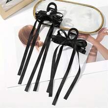 1入高檔黑緞帶蝴蝶結髮夾/髮爪造型/啞光面/適用於頂部包髻/劉海 - 黑色 - 查看 9