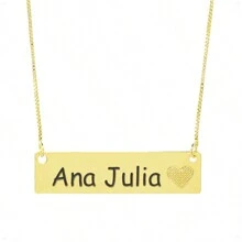Colar Semijoia Chapinha Coração Gravação Personalizada Nome Ana Julia Banhado Ouro 18K - 999006236