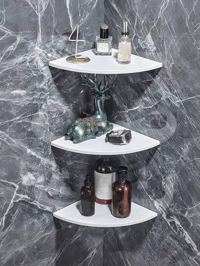 1/2/3pcs White Fan-Shaped Corner Storage Shelf, Corner Bookshelf, Decorative Items Vase Toy Wall Rack, Wall Mounted Punch Installation, Suitable For Bedroom, Living Room, Bathroom, Kitchen, Office