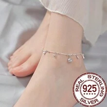 S925 纯银优雅铃铛吊坠脚链，可调节脚链，适合女孩，20-25 厘米 - 銀色 - 查看 1