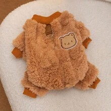 1 件寵物狗和貓卡通熊刺繡毛絨連帽衫冬季防護保暖 - 棕色 - 查看 12