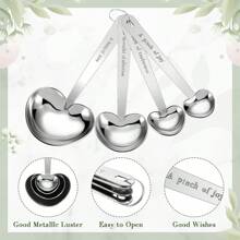 4pcs Stainless Steel Heart Shaped Measuring Spoons, Pasta Gauge, Kitchen Seasoning Scoop, Baking Measuring Spoon - Silver - View 6