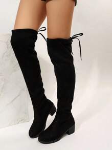 新款女士时尚、舒适、保暖过膝高跟靴 - 黑色 - 查看 5