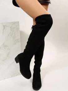 新款女士时尚、舒适、保暖过膝高跟靴 - 黑色 - 查看 3