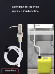 1PC Silver Stainless Steel Sink Soap Extractor, With A Press Type 1 Meter Extension Hose Suitable For Kitchen Sinks And Restaurant Sinks. Can Be Reused. - Silver - View 4