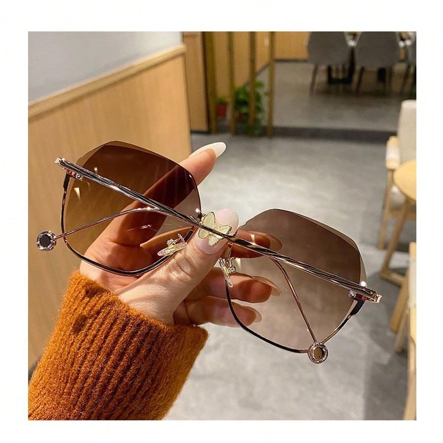 1 Pair Women Rimless Metal Sunglasses Eyeglasses With Cutout Design