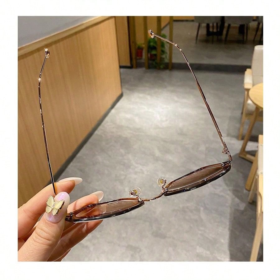 1 Pair Women Rimless Metal Sunglasses Eyeglasses With Cutout Design