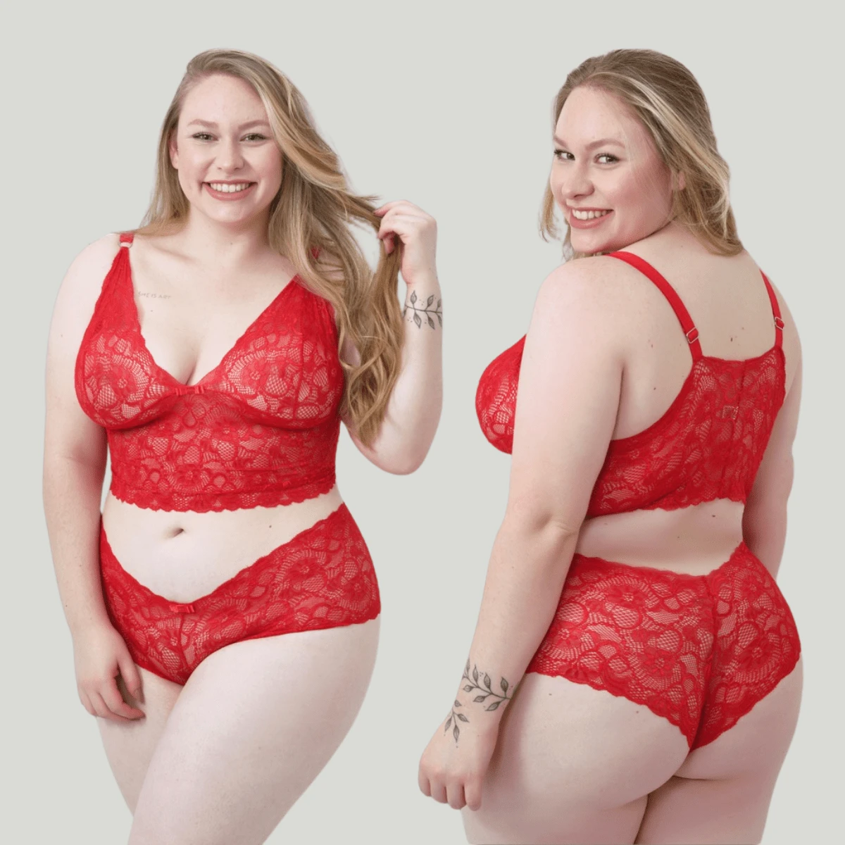 Conjunto Caleçon Rendado Plus Size Forrado Conjunto Espera Marido Lingerie Sexy - Vermelho - Visão 1