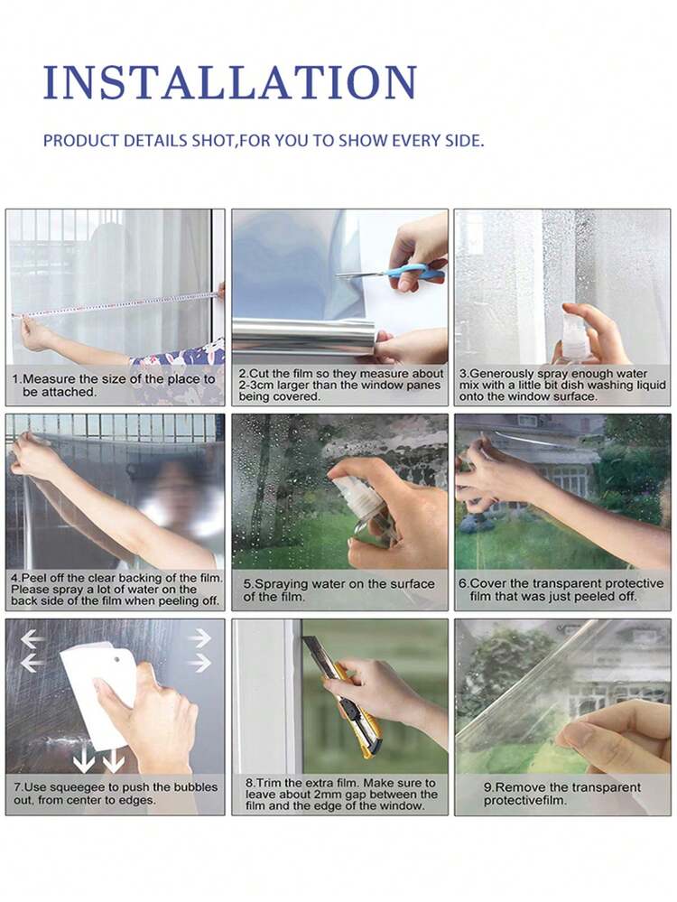 One Way Window Film Daytime Privacy Mirror Effect Reflective Window Tint For Home Self Adhesive UV Sun Blocking Heat Control Glass Door Films - Black - View 10