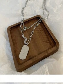 European And American Style Double-Layered & Unique Design Sweater Chain Necklace For Women's Autumn And Winter Outfit, Perfect Gift For Girlfriend - Silver - View 2