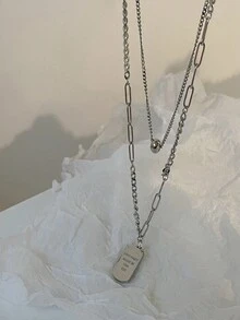 European And American Style Double-Layered & Unique Design Sweater Chain Necklace For Women's Autumn And Winter Outfit, Perfect Gift For Girlfriend - Silver - View 3