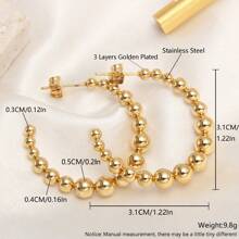 1對時尚的十字形/c形/o形不銹鋼珠耳環,幾何耳釘,適用於女孩、女人,生日禮物、派對配件 - 金黃色 - 查看 10