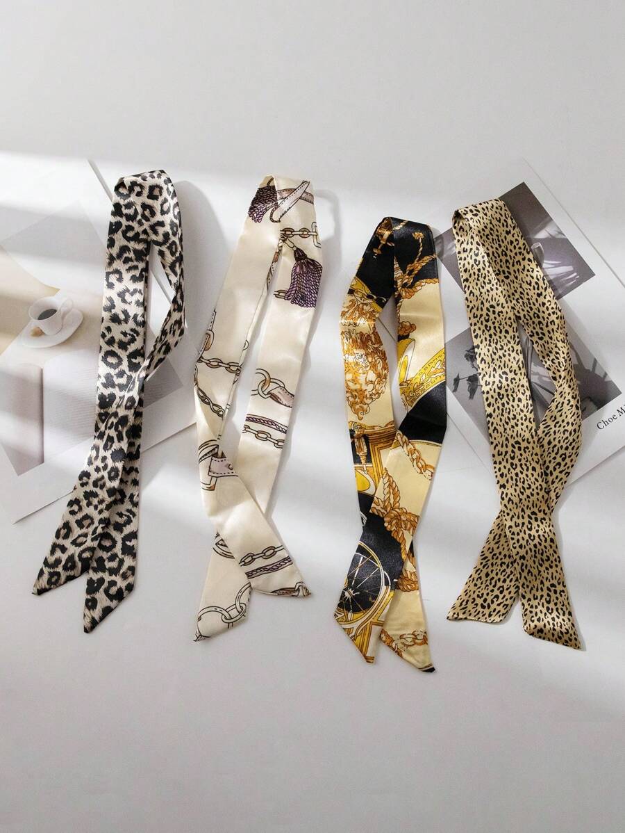 4pcs/Set Fashionable Small Silk Scarf, Ideal For Bag Accessory, Wristband, Everyday Life, Hair Decoration - Multicolor - View 1