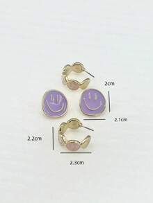 2 對/套時尚鋅合金可愛笑臉耳環和圈形耳環 - 彩色 - 查看 5