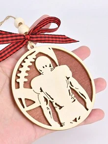 1個雙層木製吊飾,印有足球選手圖案和蝴蝶領結,是足球選手和球迷的完美禮物,適合足球比賽、足球派對、新年和聖誕節的門口和樹上裝飾 - 彩色 - 查看 4