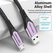 Cáp Micro USB VENTION, Cáp sạc máy tính bảng Kindle Fire 60W 3A Cáp sạc Micro USB Android bện bằng nylon tương thích với bộ điều khiển Galaxy S6 S7 S5 J7 J5 - Màu tím - Xem 6