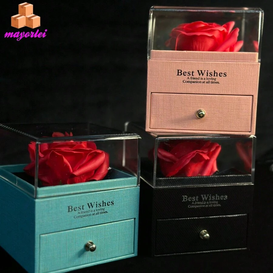 Eternal Flower Jewelry Box, Acrylic Gift Box With Single Rose INCLUDES GIFT BAG, A CARD NECKLACE EARRINGS AND RING, Rose Flower Gift Box, Eternal Soap Flower Jewelry Box,. Personalized Gifts For Women, Portable Small Travel Jewelry Organizer With Birth Flower And Name, Bridesmaid Gifts, Wedding Gifts, Birthday Anniversary Gifts For Mom Wife Girls - 綠色 - 查看 1