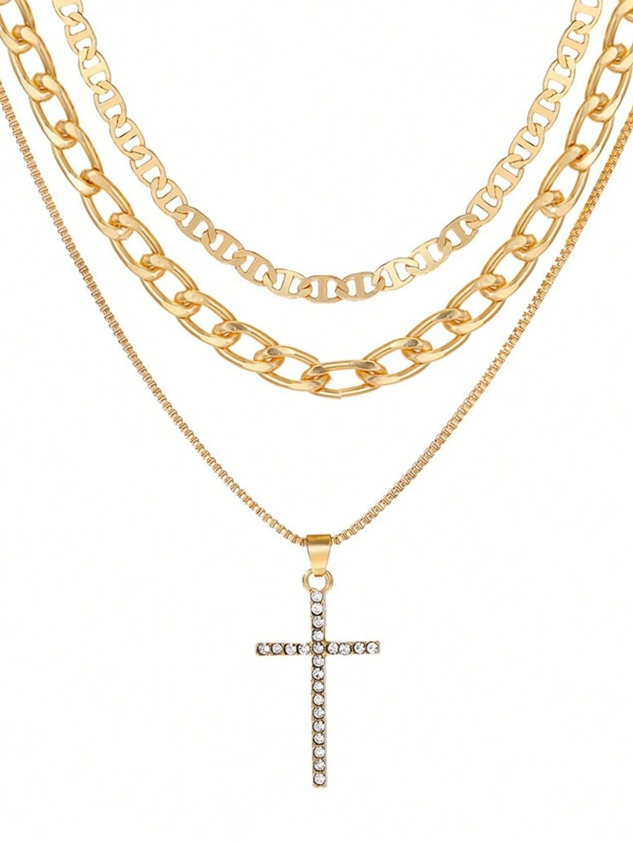 1pc European And American New Small Personalized Multi-Layer Cross Pendant Fashionable And Luxurious Necklace For Women - 001 - View 1