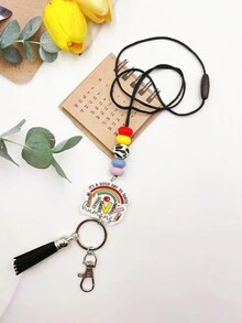 1pc Teacher Appreciation Silicone Beaded Lanyard With Acrylic Badge And Detachable Silicone Keychain - Multicolor - View 12