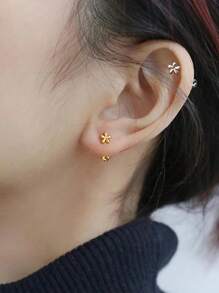 2 Pcs New Simple Stainless Steel Golden Flower Small Stud Earring For Women Girl Teen Tiny Screw Back Piercing Accessories
