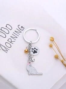 1 件金屬可愛卡通貓鑰匙圈幸運寵物袋掛件時尚汽車鑰匙圈最好朋友的禮物 - 白色 - 查看 1