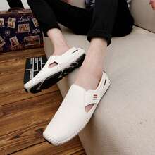 男士休閒拼接鑽石呼吸洞滑步休閒鞋,多種顏色,適合戶外步行 - 白色 - 查看 5