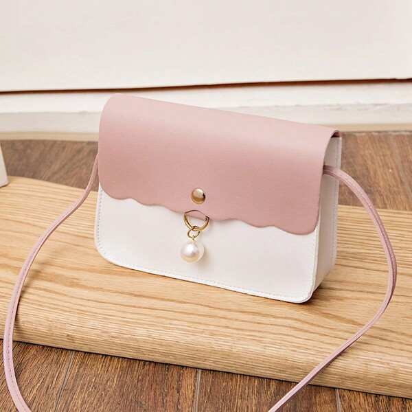 1Pc Pearl Pendant Bag, Casual Crossbody Square Bag Coin Purse For Girls Kids