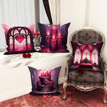 4入組情人節紅色紫色房間心形蠟燭蛋糕扔枕套,情人節哥特式扔枕套,45×45cm/18"×18"的天鵝絨裝飾墊套,適用於情人節聚會客廳臥室沙發床裝飾禮物 - 中紫紅色 - 查看 3