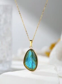 Natural Stone Bezel Wrapped Oval Egg-Shaped Pendant Necklace Unisex Style Festival Present - Necklace - View 12