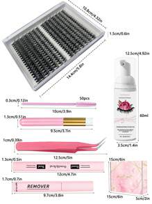 Bộ 7 sản phẩm nối mi DIY, cụm mi, keo dán mi, 280 cụm mi, độ cong D, mềm mại, 9-15mm, hỗn hợp, dung dịch rửa mi, nhíp, cọ làm sạch mi - màu đen - Xem 2