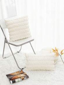 1入心型圖案毛絨枕套,現代簡約風格,秋冬季節暖和柔軟的坐墊套,適用於客廳沙發、臥室枕頭 - 白色 - 查看 2