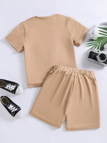 Ensemble de 2 pièces pour garçon pré-adolescent avec Haut imprimé à manches courtes console de jeu et short imprimé avec des lettres