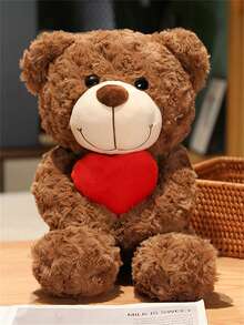 可愛的泰迪熊毛絨玩具娃娃心形枕頭墊，是生日/母親節送女友或母親的理想禮物 - 棕色 - 查看 2