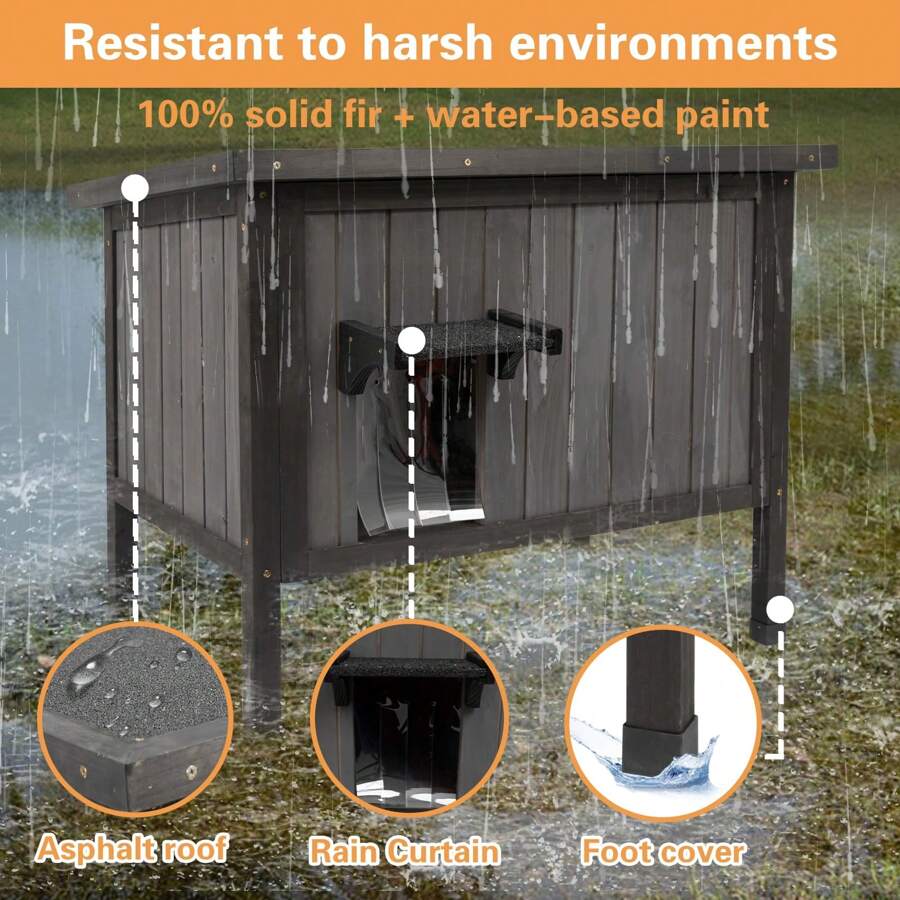 Petscosset Outdoor Cat House Wheatherproof Insulated Wooden Feral Cat