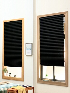 1 peça Cortina Plissada Preta Sem Perfuração com Gancho de Laço, Sombra de Tecido de Instalação Fácil para Cobrir Temporariamente Janelas, Cortina Temporária de Papel para Escurecimento do Quarto, Preta/Cinza 90cm X 180cm/60cm X 150cm (1pc Cortina Temporária Bloqueadora de Luz), Adequado para Uso em Quartos, Salas de Estar, Escritórios e Banheiros