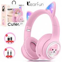 Rgb Led閃爍燈的無線耳機,可愛的貓耳音樂耳機立體聲遊戲耳機,女孩子和孩子們通用,附贈禮盒 - 粉色 - 查看 11