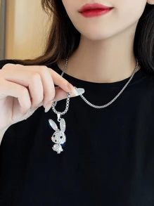 Collar con diamante de imitación con diseño de conejo - Plateado - Ver 5