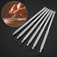 6/8 件套纹理陶土工具 DIY 工具雕刻粘土不锈钢工具造型打孔粘土陶瓷雕塑工具 - 銀色 - 查看 3