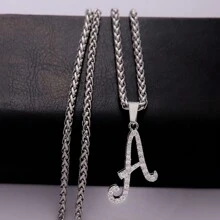 1條浪漫朋克風銅鋅合金和不鏽鋼項鍊,掛飾有鑽石和草字形吊墜,適合日常穿著,生日、聖誕、情人節、紀念日禮物 - 銀色S - 查看 2