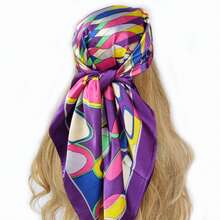 1條90*90cm熱門印花防曬圍巾,新款戶外防風沙圍巾,通用空調房間披肩,全季節薄款純絲彩色圍巾,多色可選 - 紫色 - 查看 4