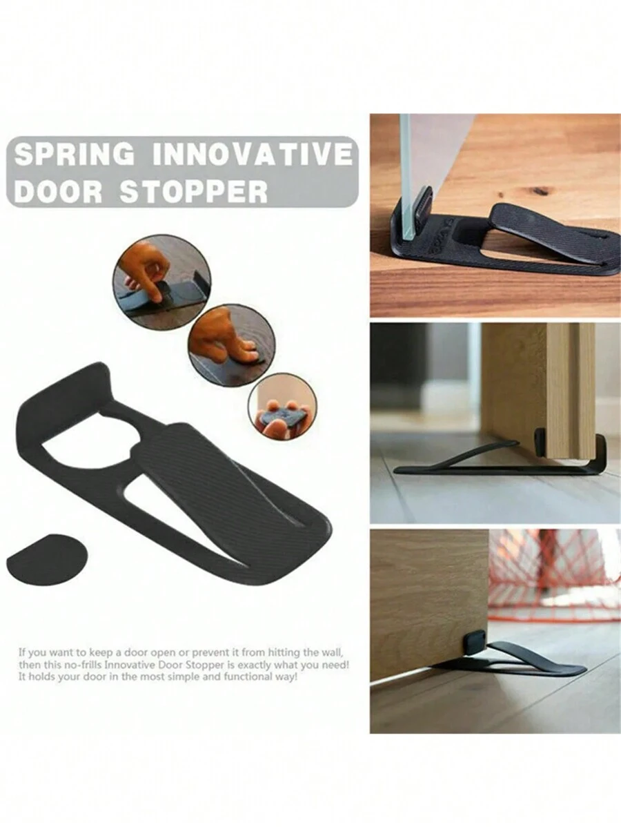 1個多功能隱形門擋,易安裝的牆壁保護器,無需釘孔門止 - 黑色 - 查看 1