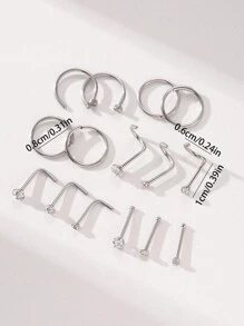 15pcs Cubic Zirconia Inlaid Titanium Steel Nose Stud / Ring, Unisex Piercing Jewelry, Fashionable Body Jewelry Gift For Punk And Hip-Hop Fans - 15-piece Set, Mix and Match Various Nose Pins - View 4
