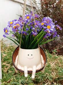 新創意且可愛的擺動花盆籃,帶微笑設計,適用於花園景觀和植物裝飾 - 杏色 - 查看 7