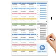 1入組健身減重計劃書，30天健身計劃餐單用於日常健康追蹤，健身房運動日記和減重計劃，附有4張雙面膠帶